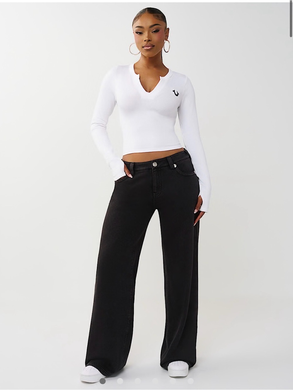 NWT True Religion Baggy Bobbi Washed Black Fleece Pants Large